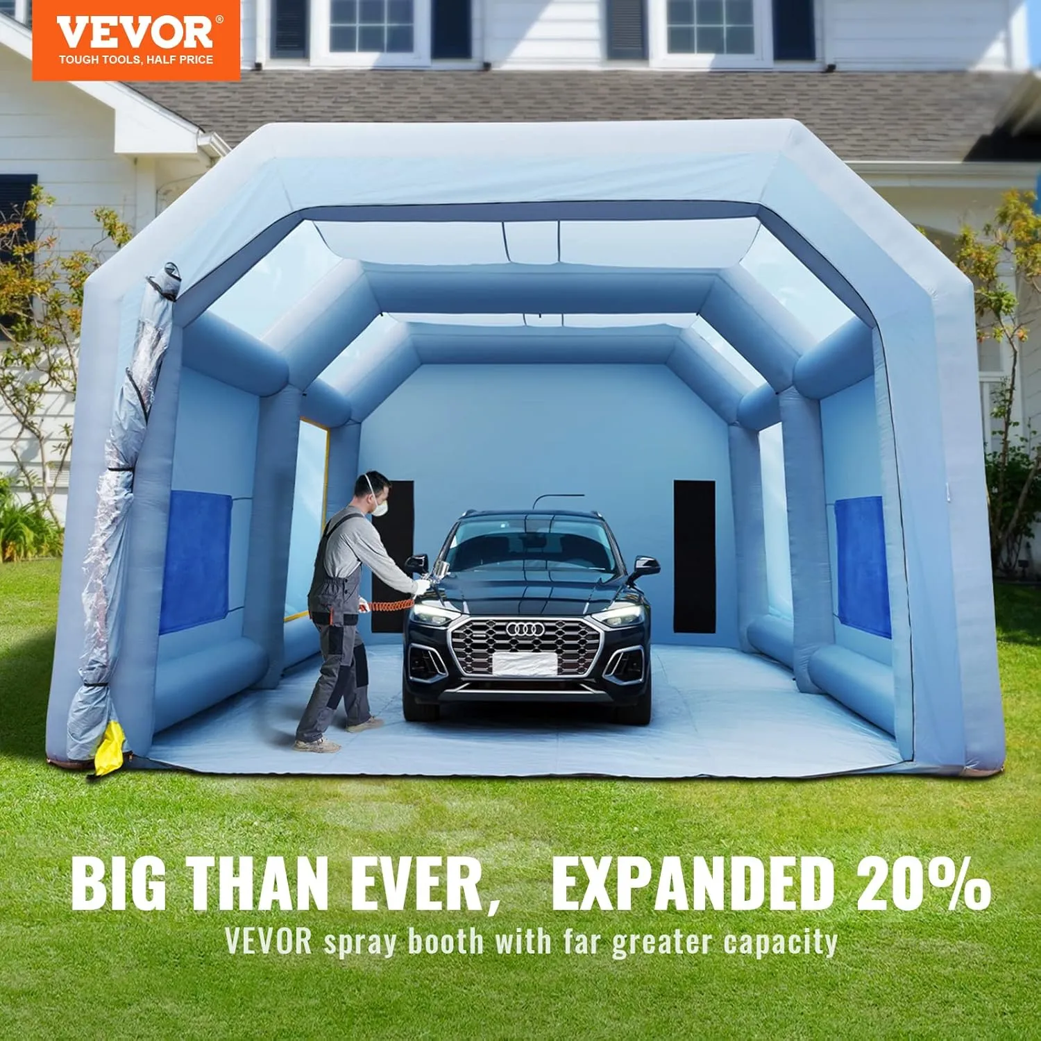 VEVOR Inflatable Booth for Cars Trucks Large Spray Tent with High Powerful 950W 1100W Two Blowers, 33x20x13ft Painting Shelter with Air Filter System, Blue