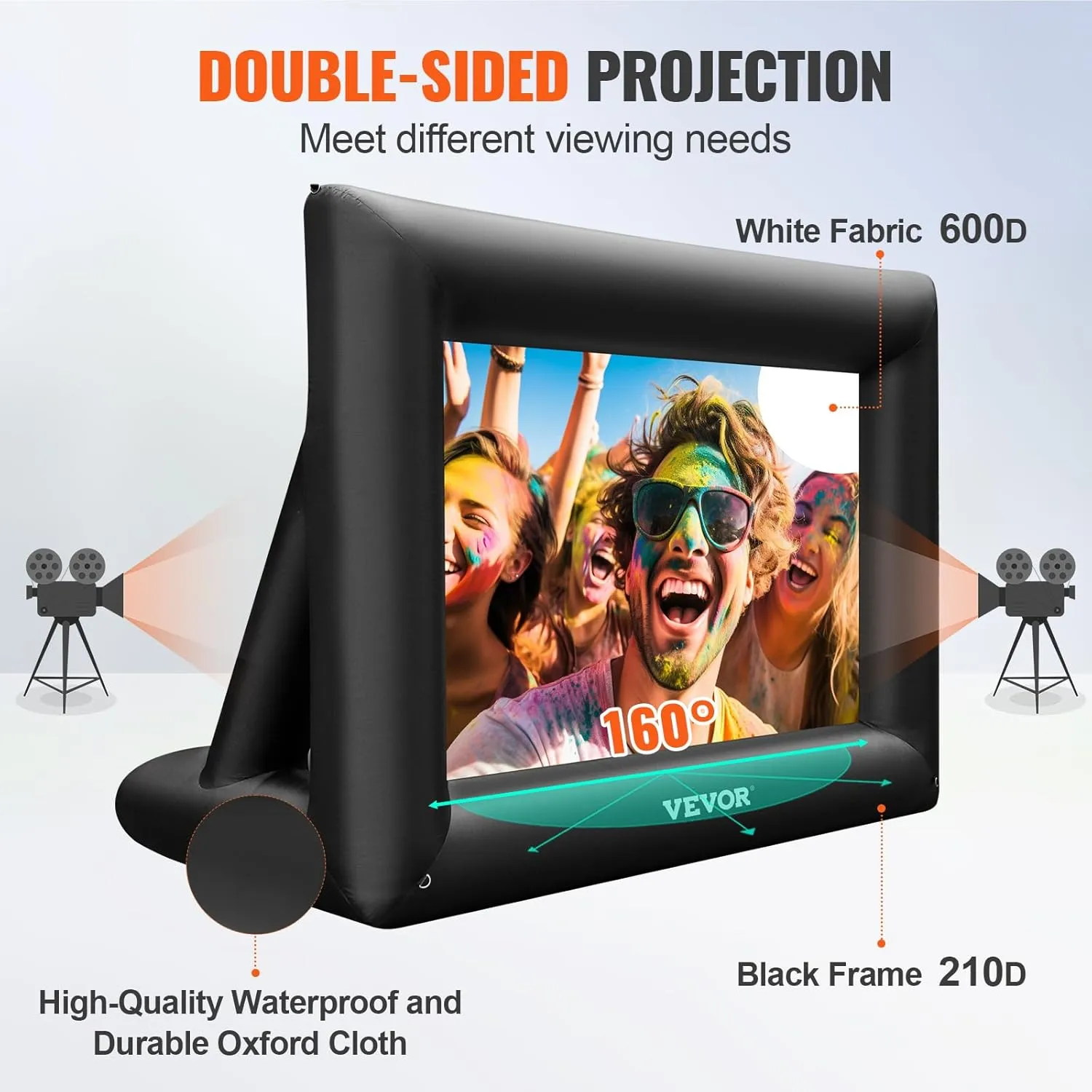 VEVOR Inflatable Projector Screen for Outside with 350W Air Blower Inflatable Screen Oxford Fabric Material Blow Up Screen for Outdoor Movie Supports Front/Rear Projection