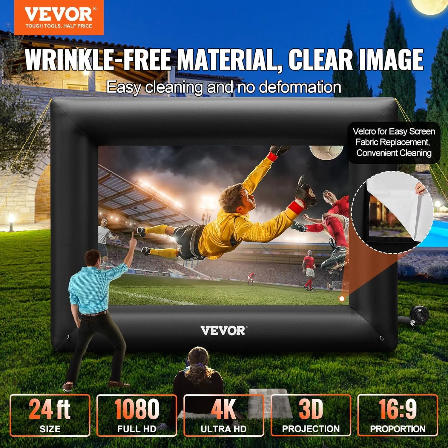 VEVOR Inflatable Projector Screen for Outside with 350W Air Blower Inflatable Screen Oxford Fabric Material Blow Up Screen for Outdoor Movie Supports Front/Rear Projection