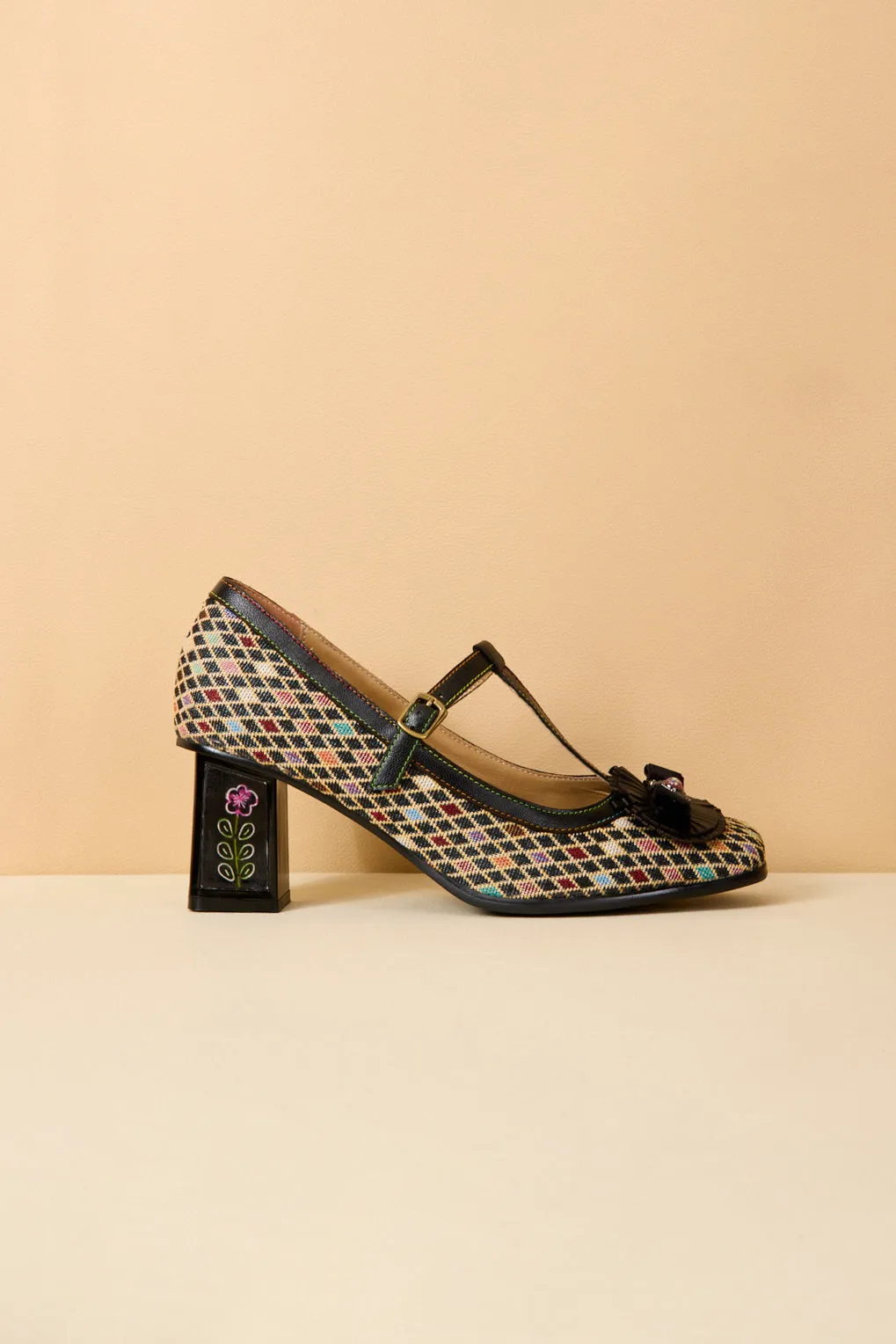 Vicconfy | Kaylum Diamond Print T-Strap Pump