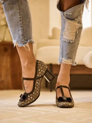 Vicconfy | Kaylum Diamond Print T-Strap Pump