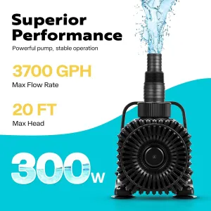 VIVOHOME 300W 3700GPH Submersible Water Pump with Barrier Bag, 20ft High Lift for Waterfall Fountains Fish Tank Pond