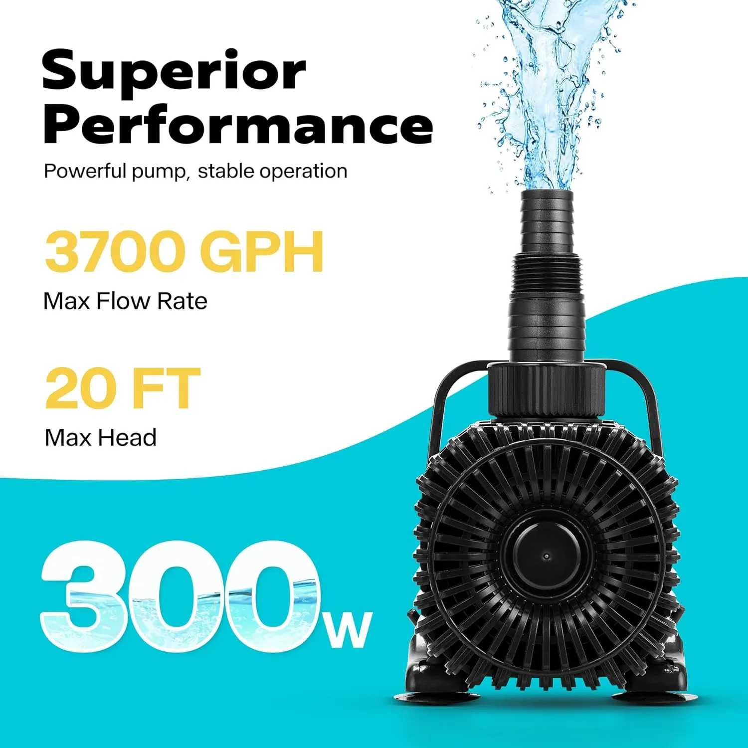 VIVOHOME 300W 3700GPH Submersible Water Pump with Barrier Bag, 20ft High Lift for Waterfall Fountains Fish Tank Pond