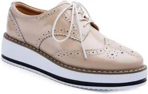 VOKLIN Women's Casual Platform Oxford Shoes Wingtip Lace Up Chunky Mid Heels Vintage Dress Wedge Oxfords