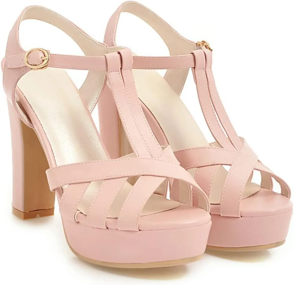 VOKLIN Women's Fashion T-strap Peep Toe Platform High Heel Sandals Party Evening Pump Dress Heeled Sandal
