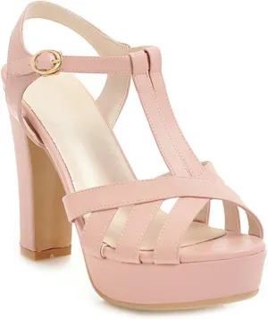 VOKLIN Women's Fashion T-strap Peep Toe Platform High Heel Sandals Party Evening Pump Dress Heeled Sandal