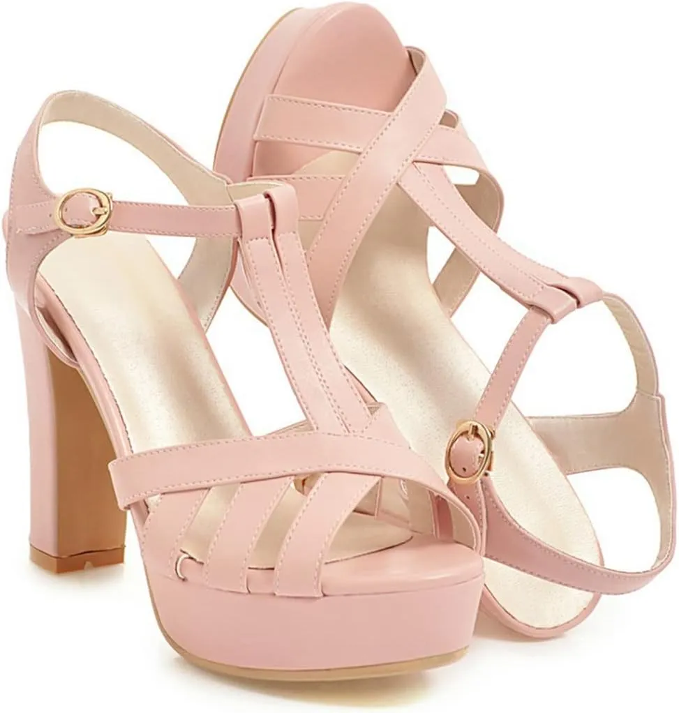 VOKLIN Women's Fashion T-strap Peep Toe Platform High Heel Sandals Party Evening Pump Dress Heeled Sandal