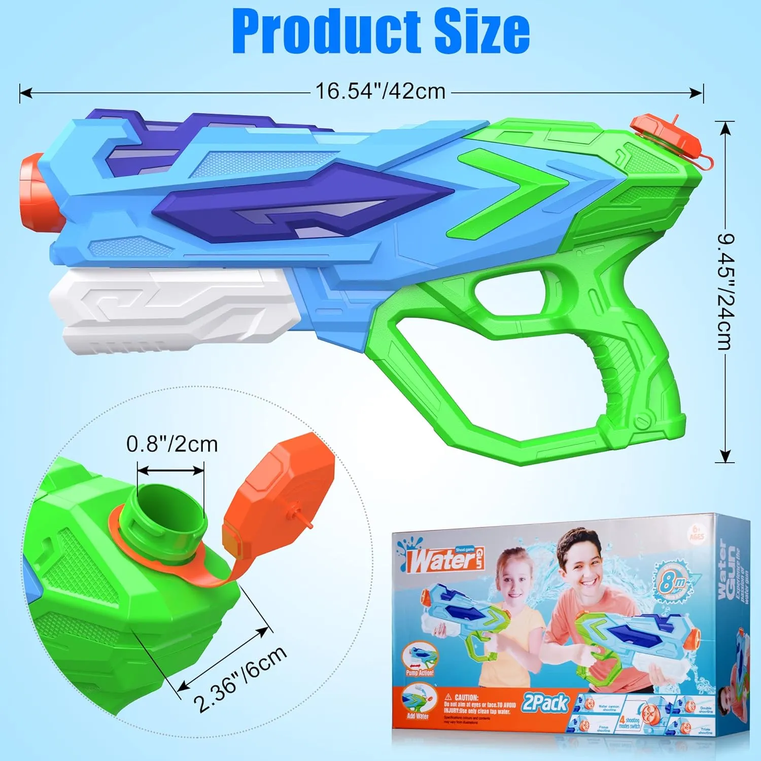 Water Gun for Kids, Super Squirt Guns Water Soaker Blaster - 4 Shooting Modes Switch - 26 Ft Long Shooting Range - Quick Refill - Summer Water Toys Gun for Boys Girls Adults Outdoor Pool/Garden