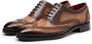 Wingtip Brogue Oxford Handcrafted Men's Genuine Leather Lace up Dress Shoes