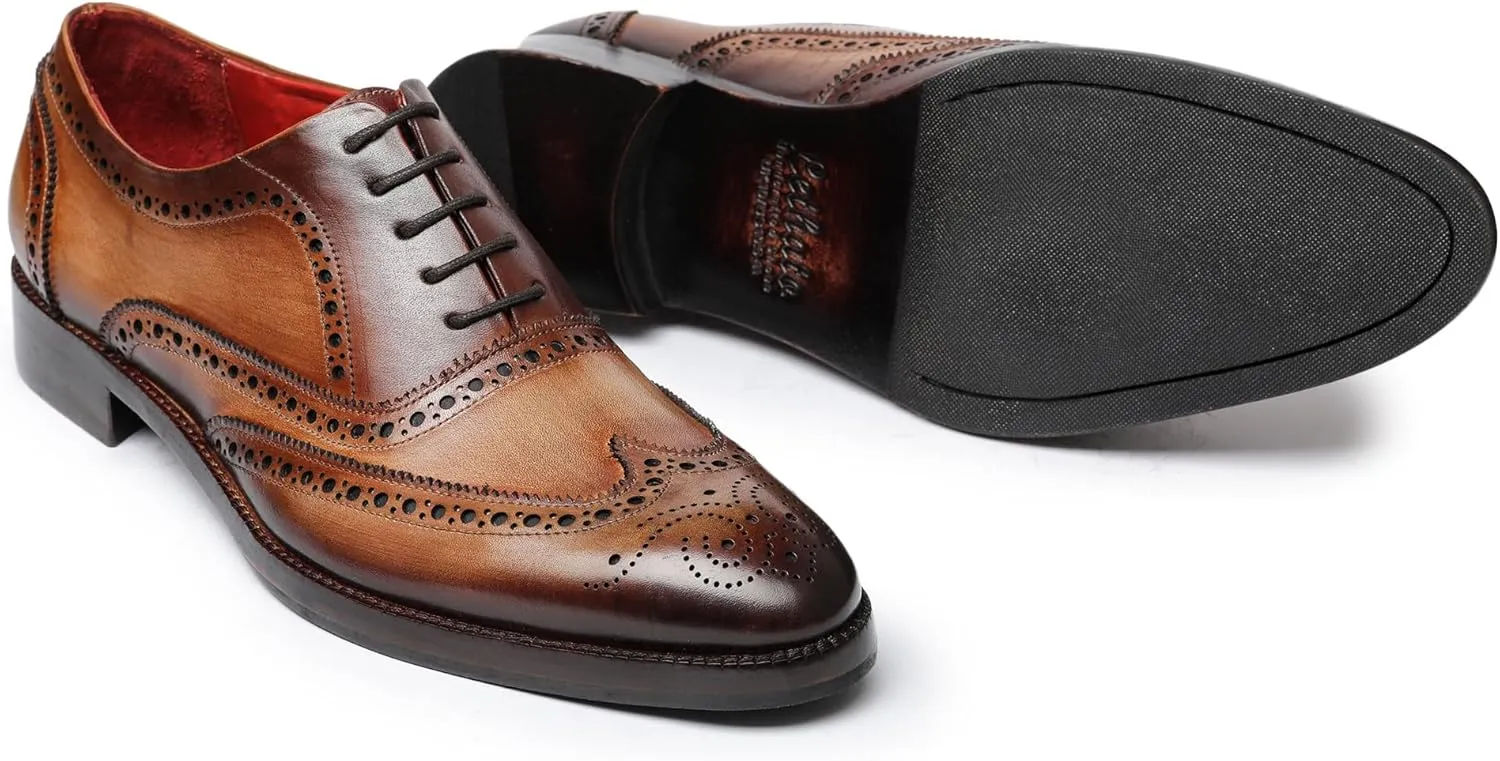 Wingtip Brogue Oxford Handcrafted Men's Genuine Leather Lace up Dress Shoes