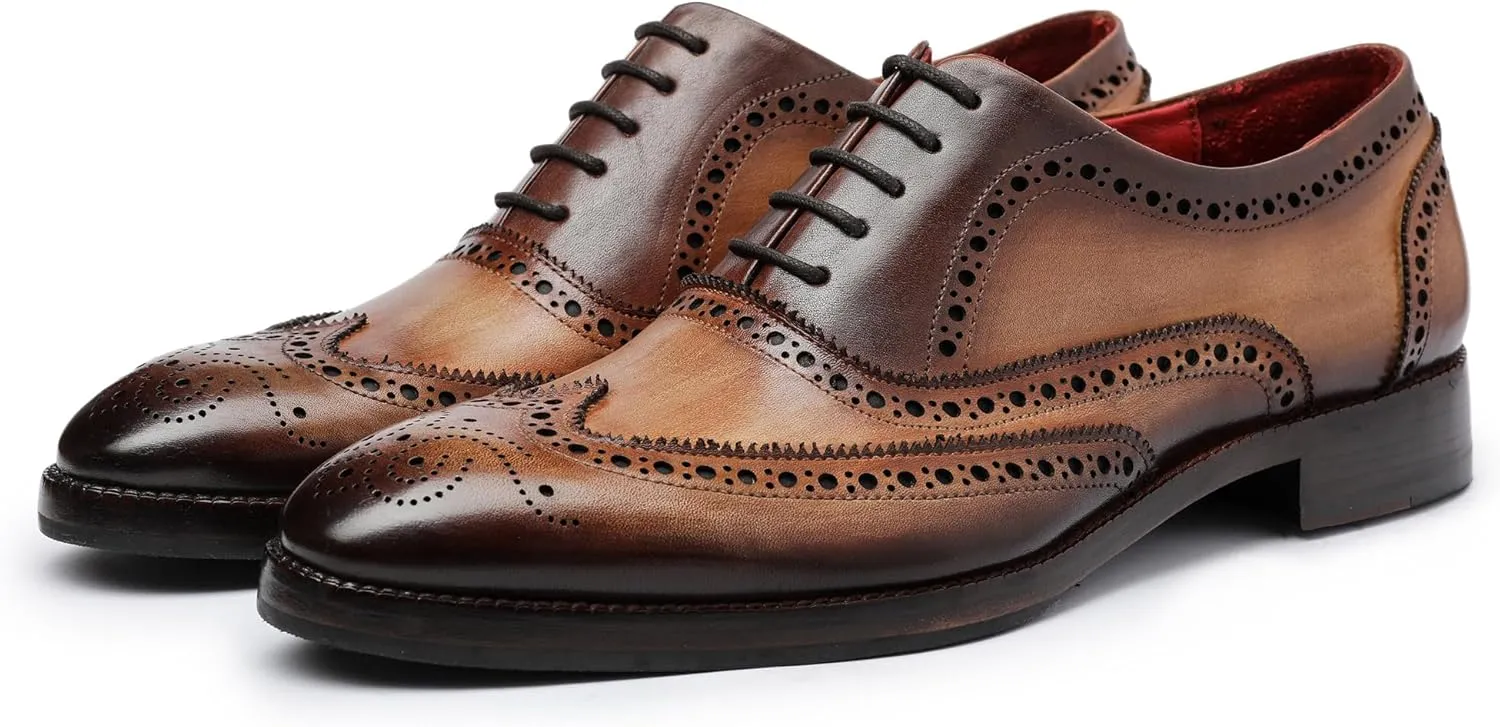 Wingtip Brogue Oxford Handcrafted Men's Genuine Leather Lace up Dress Shoes