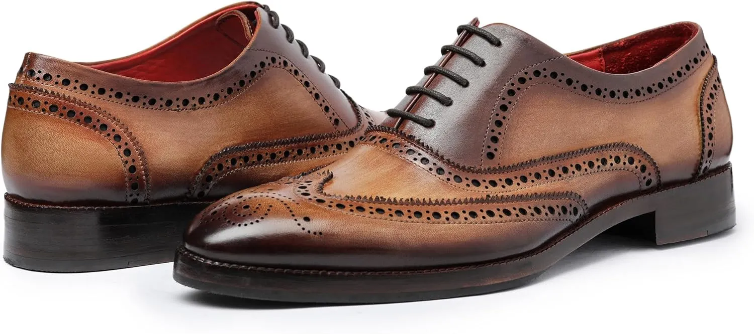 Wingtip Brogue Oxford Handcrafted Men's Genuine Leather Lace up Dress Shoes