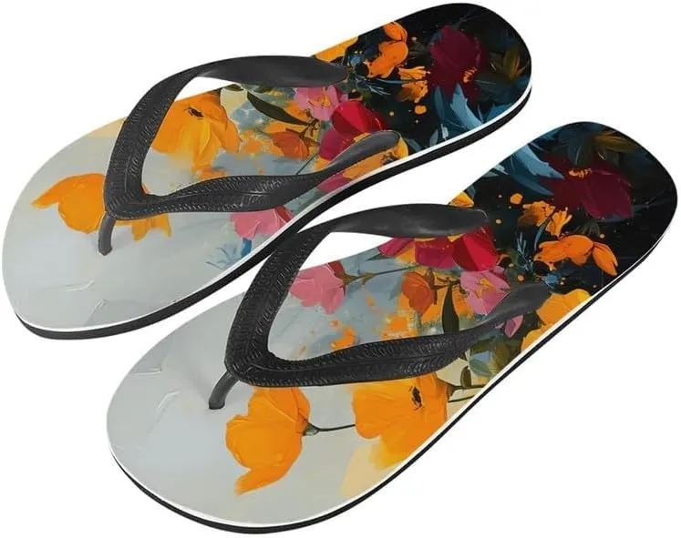 Women Camouflage Flip Flop Sandal, Sunflower Tulip Summer Lightweight Slippers Print Hawaii Holiday Thong Sandals