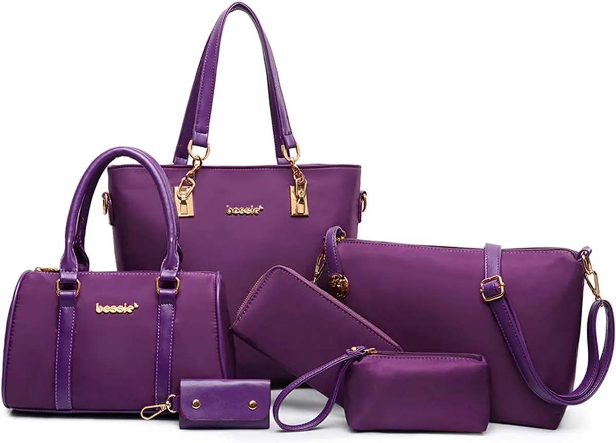 Women Handbag Nylon Leather Shoulder Bag Tote Bags Wallet Key Case Clutch 6 Pcs Set