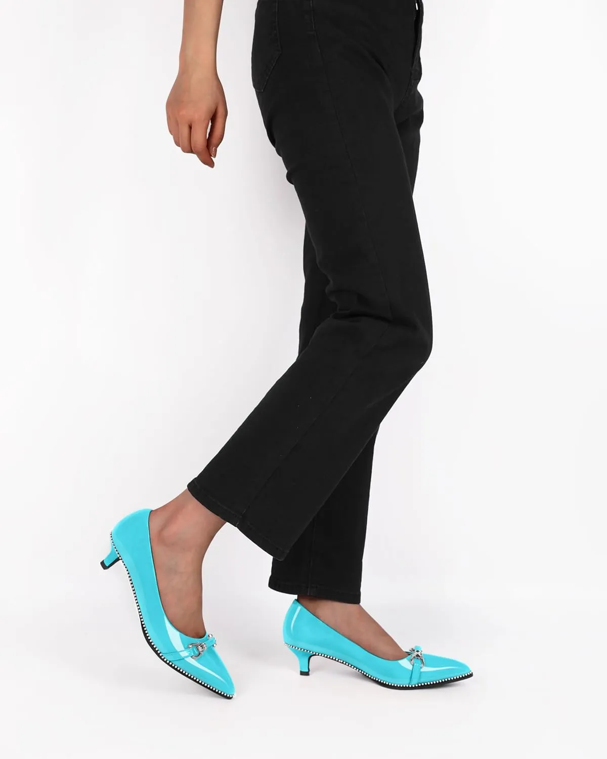 Women Low Heels Kitten Heel Pumps Ladies Beaded Pump Closed Pointd Toe Buckle Bow Shoes Slip On Office Wedding Work Evening 1.5 Inch Heel