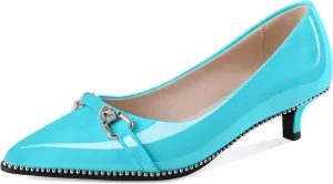 Women Low Heels Kitten Heel Pumps Ladies Beaded Pump Closed Pointd Toe Buckle Bow Shoes Slip On Office Wedding Work Evening 1.5 Inch Heel
