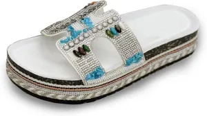 Women Sandals Rhinestone Glitter Slides Summer Platform Sandals Comfy Slides House Slippers H Slide Sandal