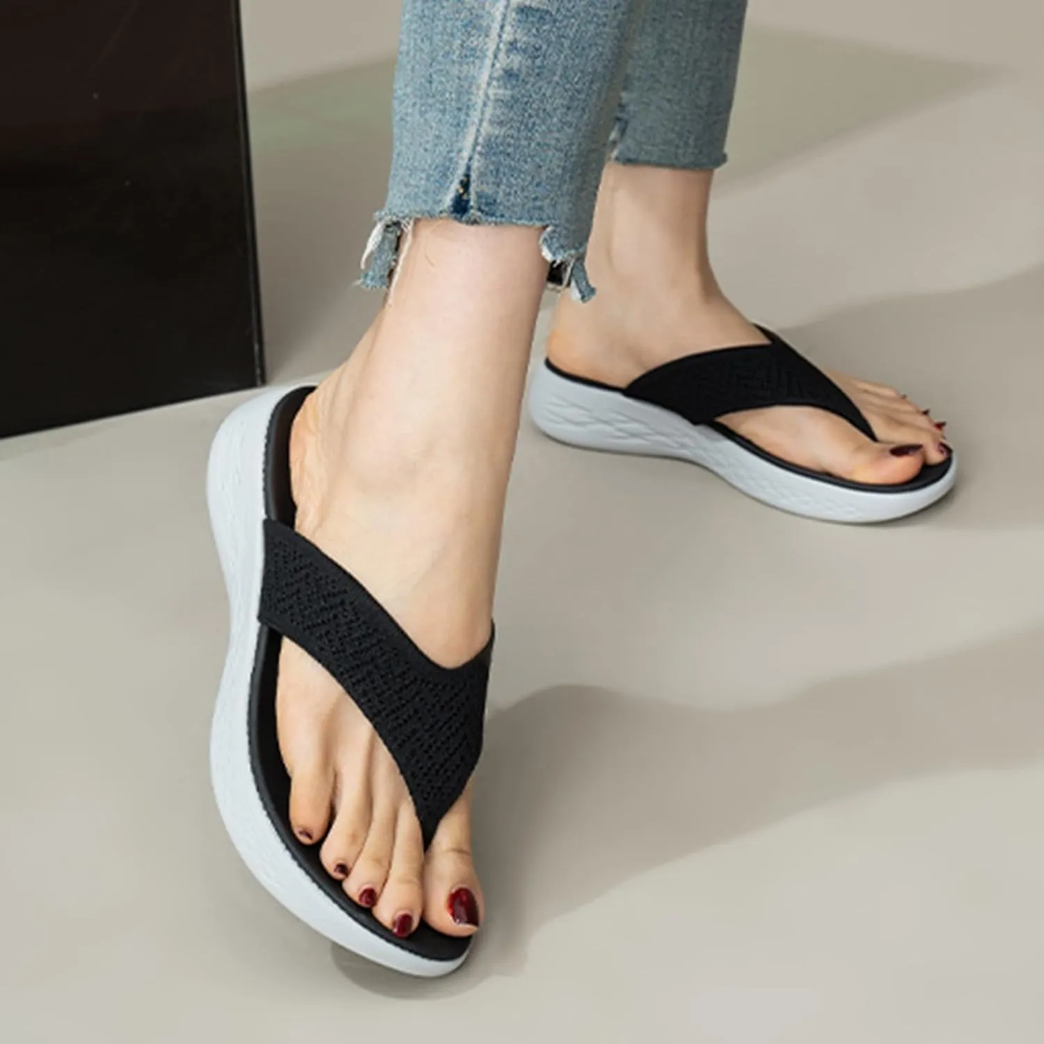 Women Shoes Wedge Thick Soled Flip Flops Fashionable Outdoor Beach Sandals Women Lime Glitter Thong Strap Sandals