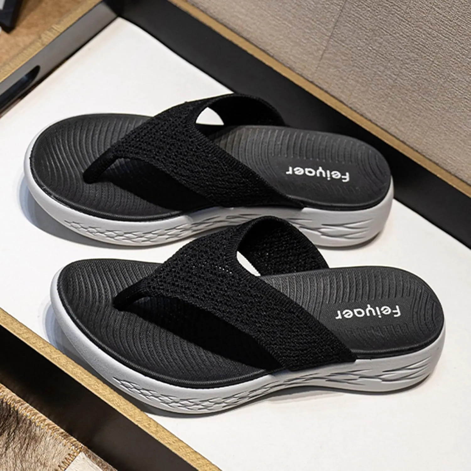 Women Shoes Wedge Thick Soled Flip Flops Fashionable Outdoor Beach Sandals Women Lime Glitter Thong Strap Sandals