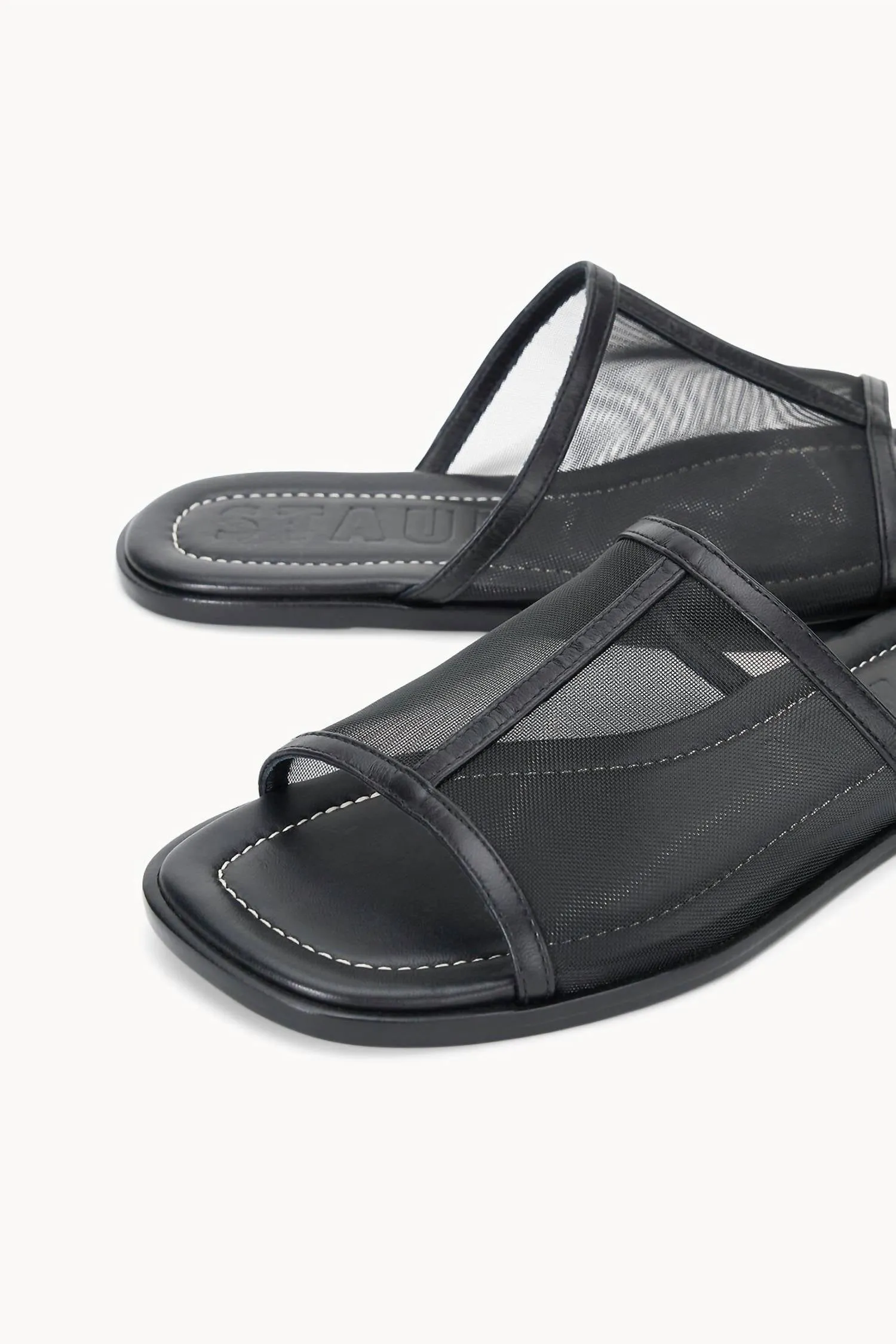 Women's Alessandra Square Toe Flat Sandal In Black Mesh