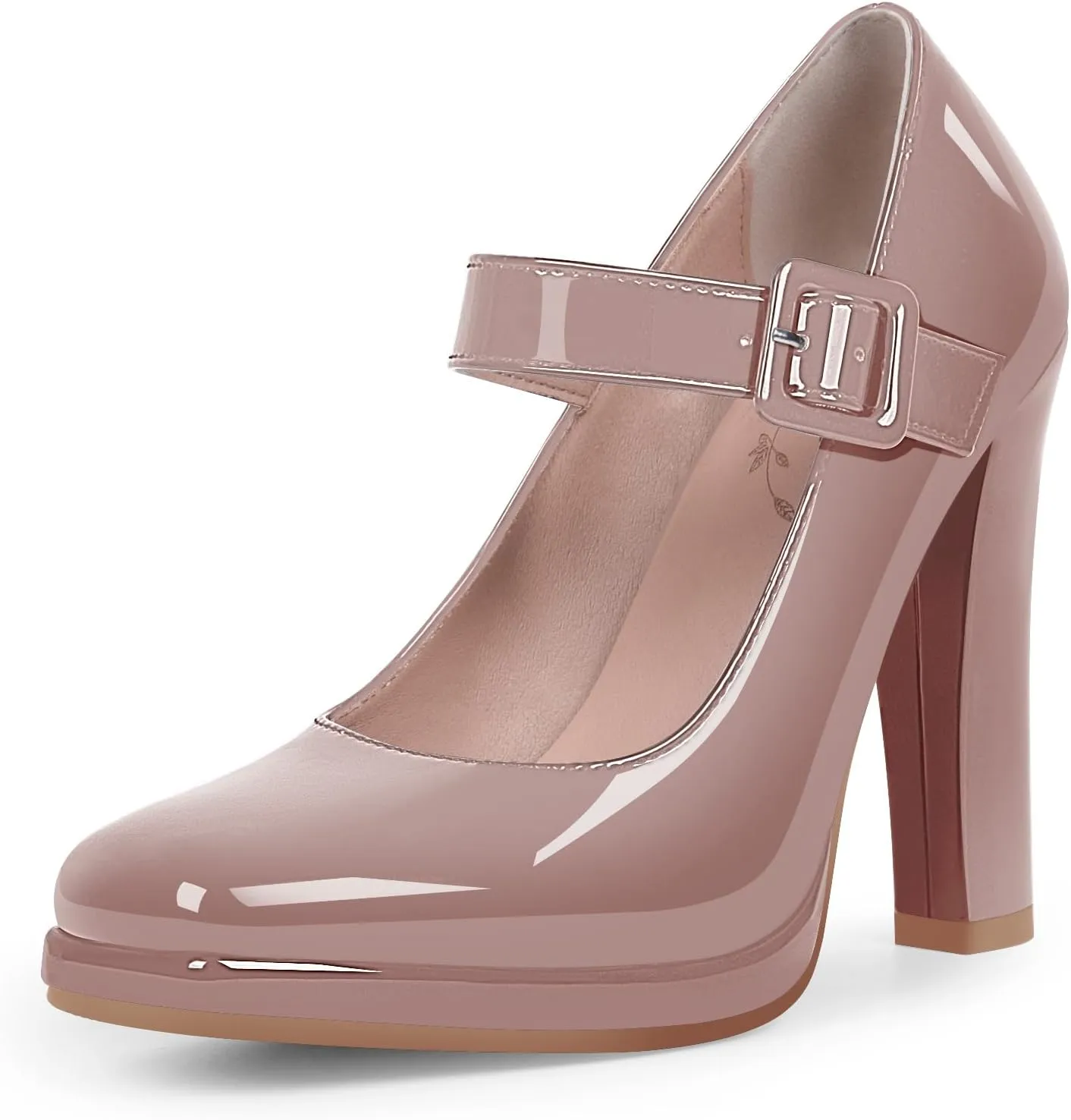 Women's Block High Heel Platform Mary Janes Shoes Buckle Strappy Square Toe Dress Pumps