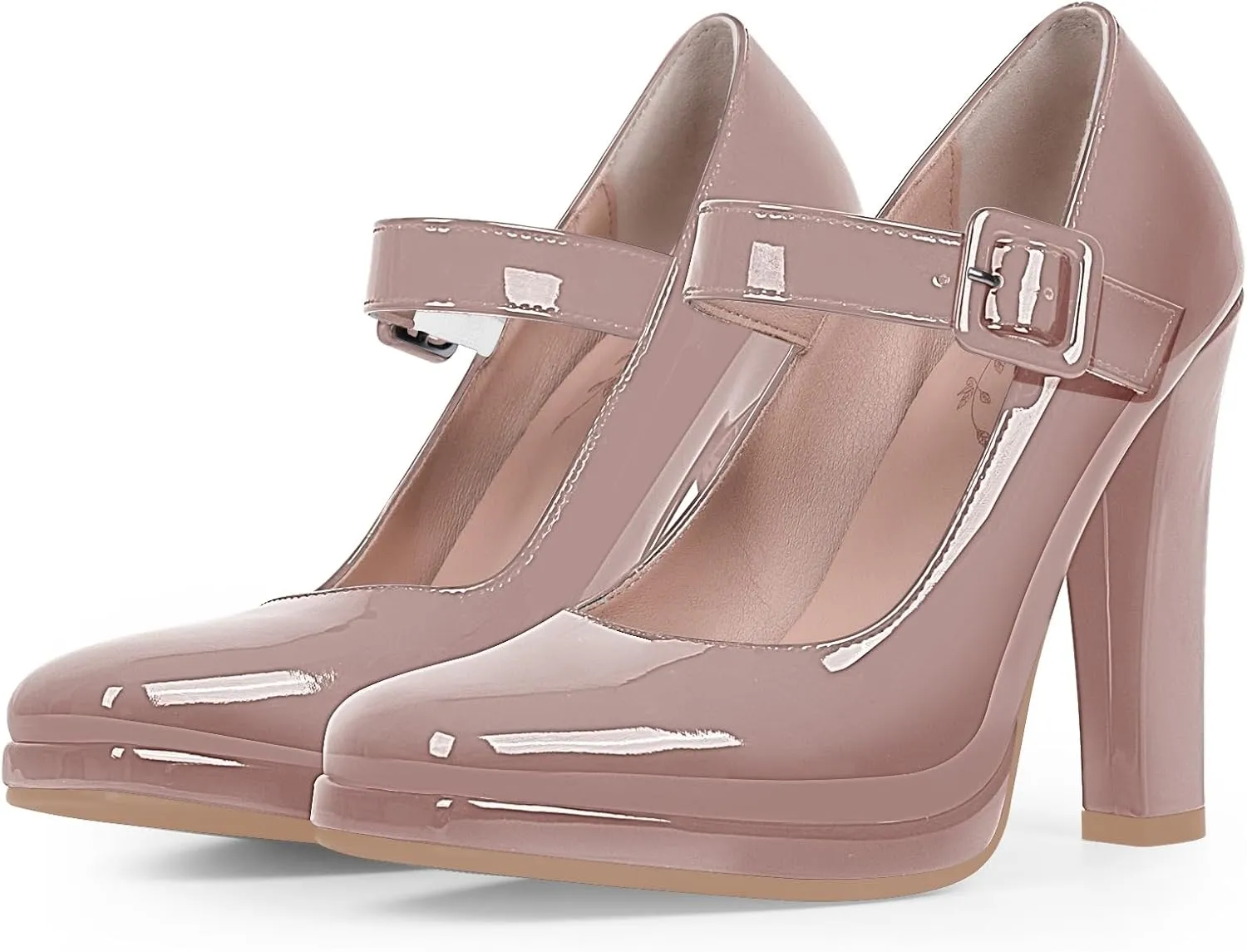 Women's Block High Heel Platform Mary Janes Shoes Buckle Strappy Square Toe Dress Pumps