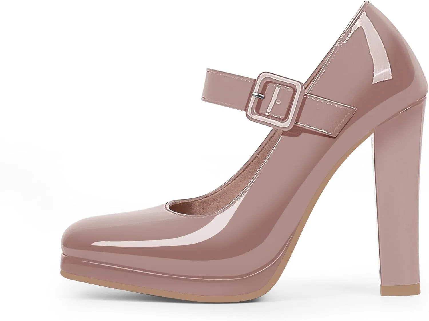 Women's Block High Heel Platform Mary Janes Shoes Buckle Strappy Square Toe Dress Pumps