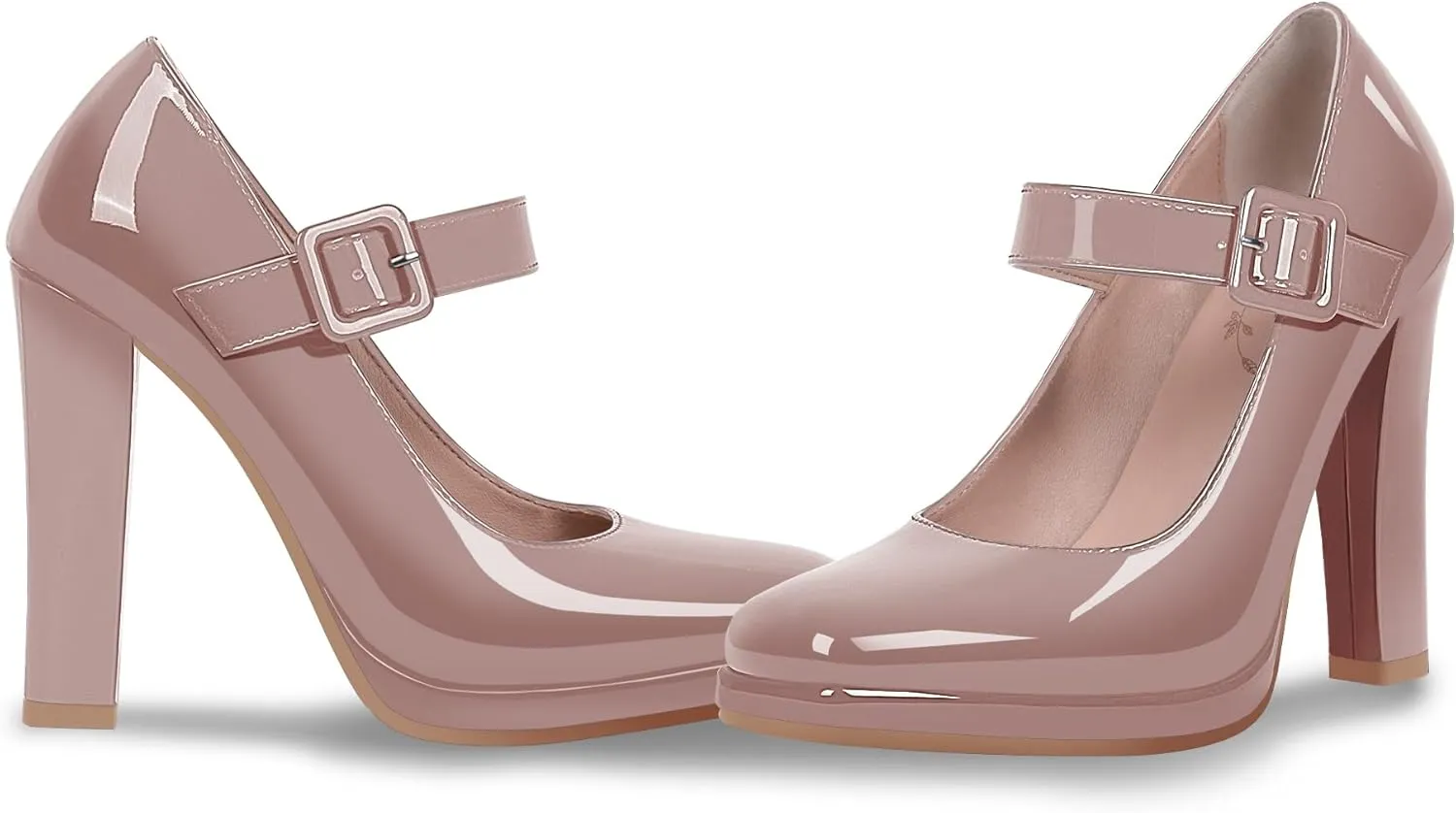 Women's Block High Heel Platform Mary Janes Shoes Buckle Strappy Square Toe Dress Pumps