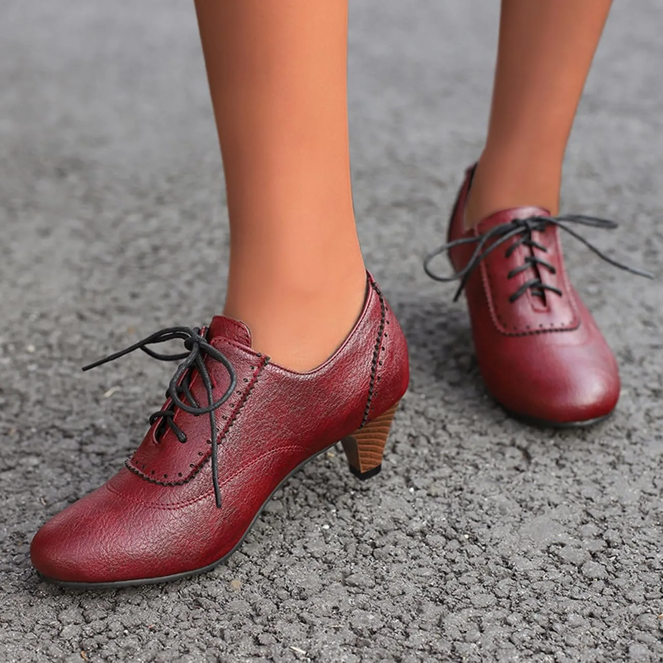 Womens Chunky Low Heel Oxford Pumps Kitten Heel Lace Up Pumps US4-14