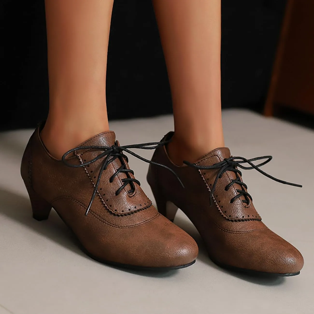 Womens Chunky Low Heel Oxford Pumps Kitten Heel Lace Up Pumps US4-14