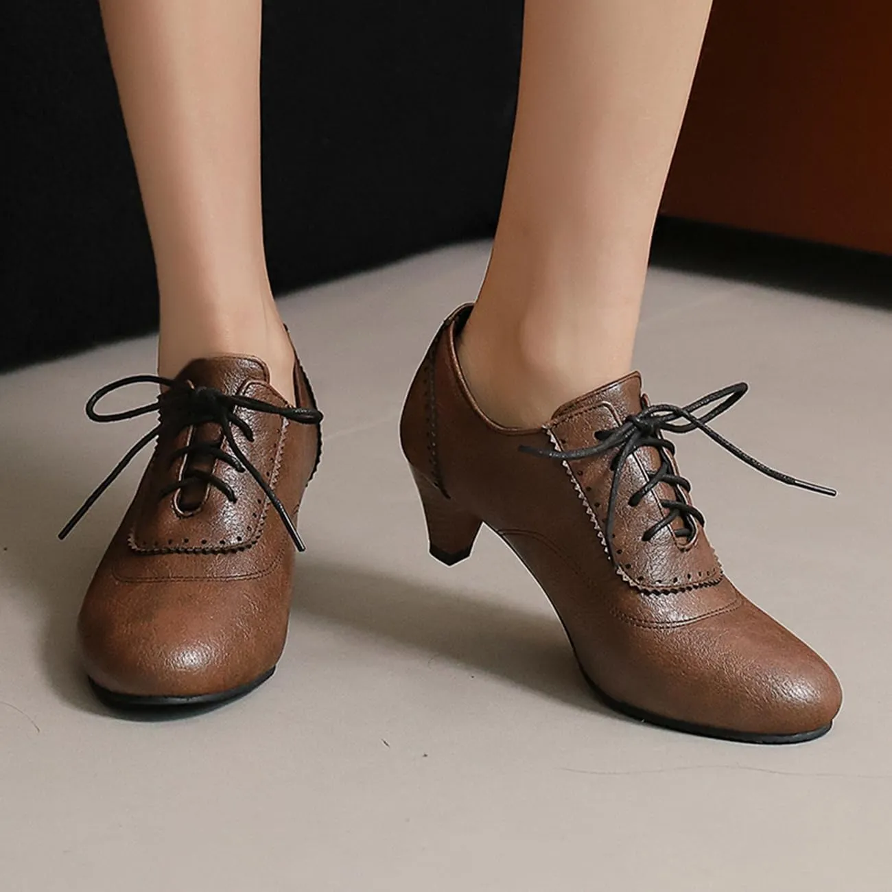 Womens Chunky Low Heel Oxford Pumps Kitten Heel Lace Up Pumps US4-14