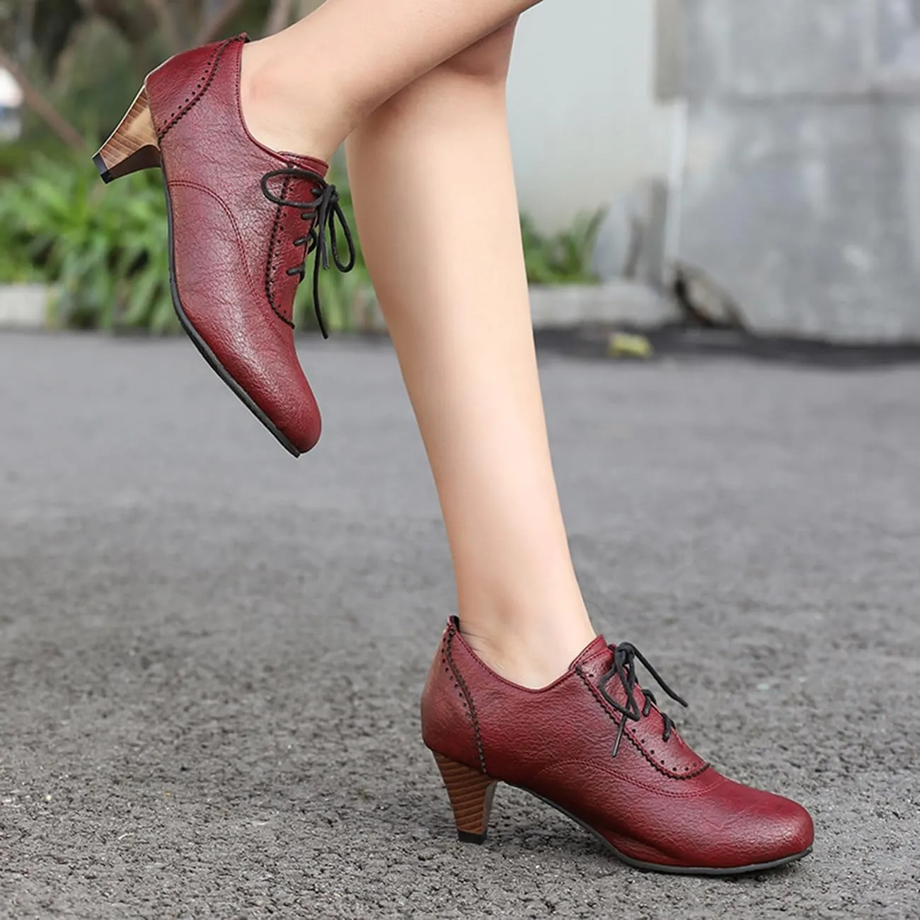 Womens Chunky Low Heel Oxford Pumps Kitten Heel Lace Up Pumps US4-14