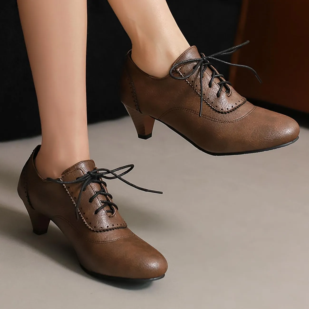 Womens Chunky Low Heel Oxford Pumps Kitten Heel Lace Up Pumps US4-14