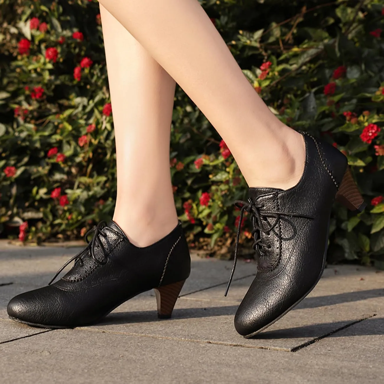 Womens Chunky Low Heel Oxford Pumps Kitten Heel Lace Up Pumps US4-14