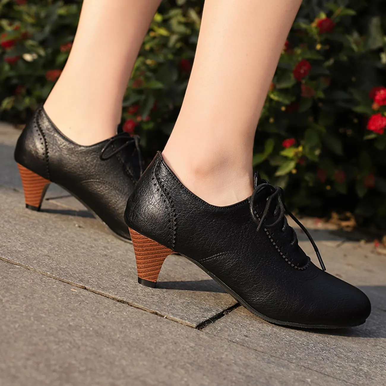 Womens Chunky Low Heel Oxford Pumps Kitten Heel Lace Up Pumps US4-14
