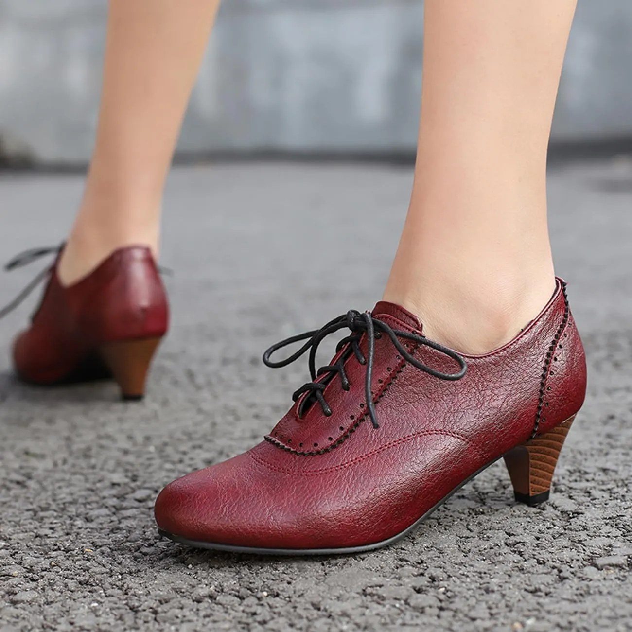 Womens Chunky Low Heel Oxford Pumps Kitten Heel Lace Up Pumps US4-14