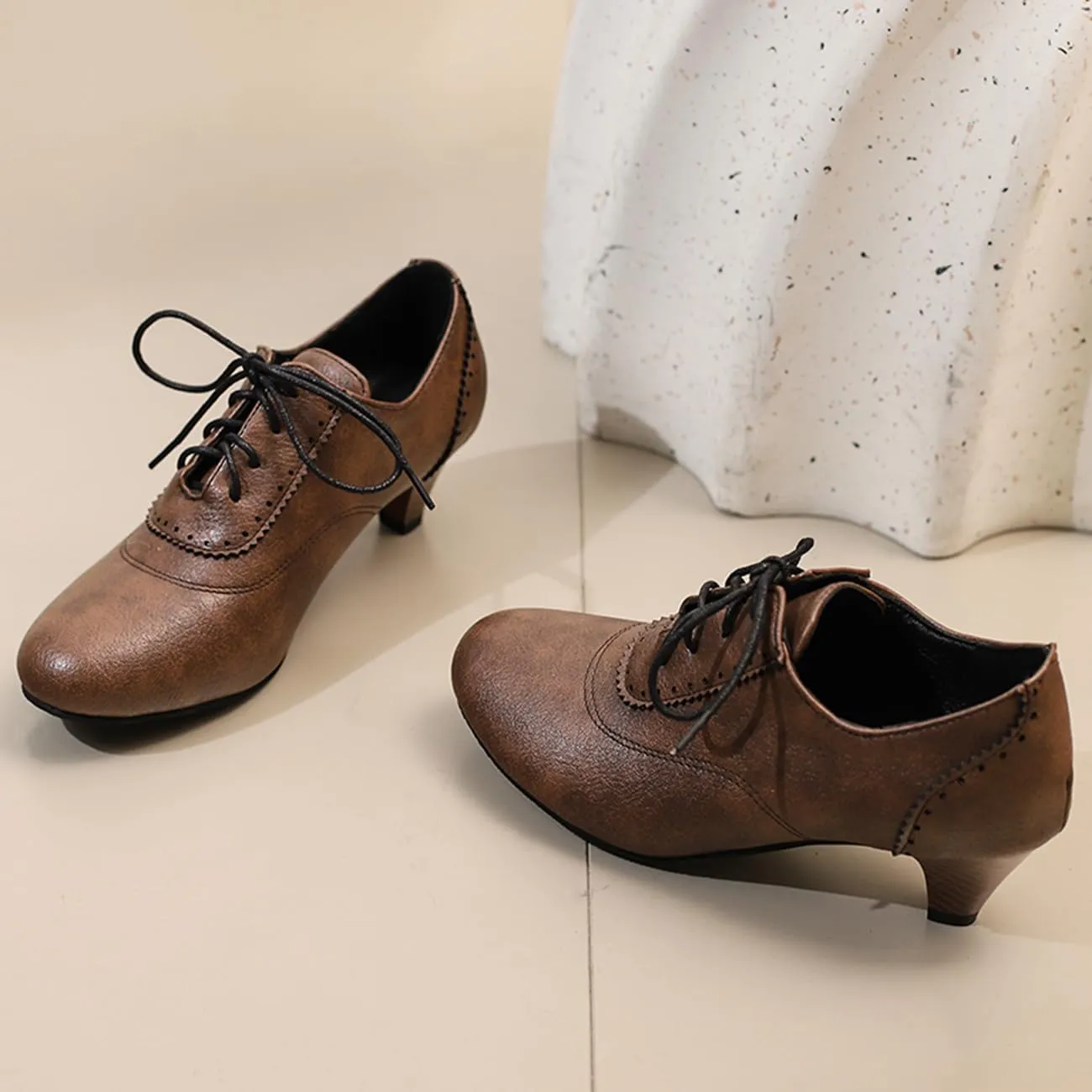 Womens Chunky Low Heel Oxford Pumps Kitten Heel Lace Up Pumps US4-14