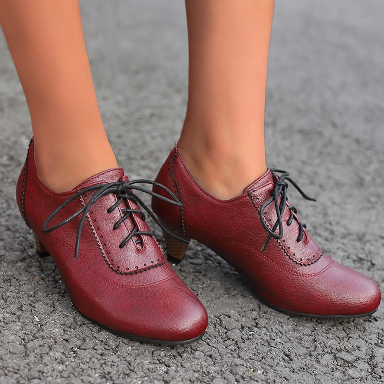 Womens Chunky Low Heel Oxford Pumps Kitten Heel Lace Up Pumps US4-14