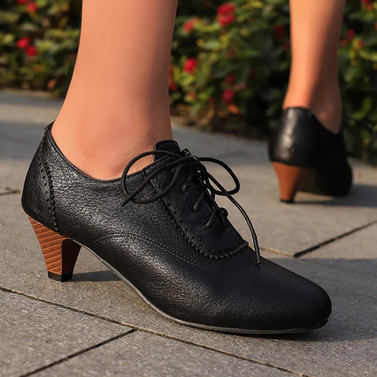 Womens Chunky Low Heel Oxford Pumps Kitten Heel Lace Up Pumps US4-14