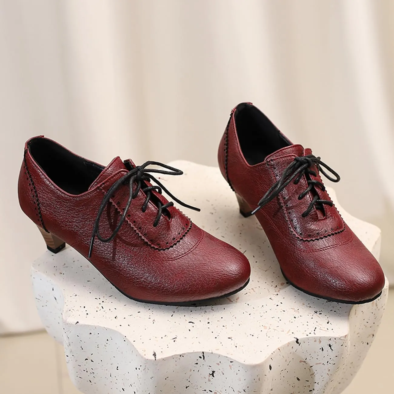 Womens Chunky Low Heel Oxford Pumps Kitten Heel Lace Up Pumps US4-14