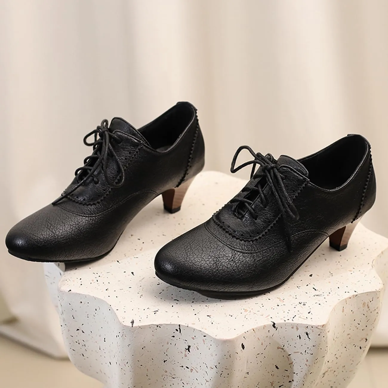 Womens Chunky Low Heel Oxford Pumps Kitten Heel Lace Up Pumps US4-14