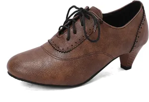Womens Chunky Low Heel Oxford Pumps Kitten Heel Lace Up Pumps US4-14