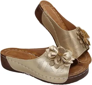 Women's Comfort Flower Slip-on Sandals, Women Wedge Shoes, Womens Sandals Comfortable, Slip on Sandals