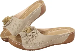 Women's Comfort Flower Slip-on Sandals, Women Wedge Shoes, Womens Sandals Comfortable, Slip on Sandals