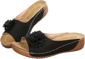 Women's Comfort Flower Slip-on Sandals, Women Wedge Shoes, Womens Sandals Comfortable, Slip on Sandals