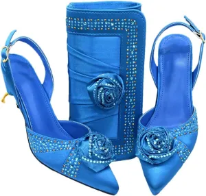 Women's Crystal Pointed-Toe High Heel Pumps with Matching Bag Slingback Buckle Strap Party Shoes