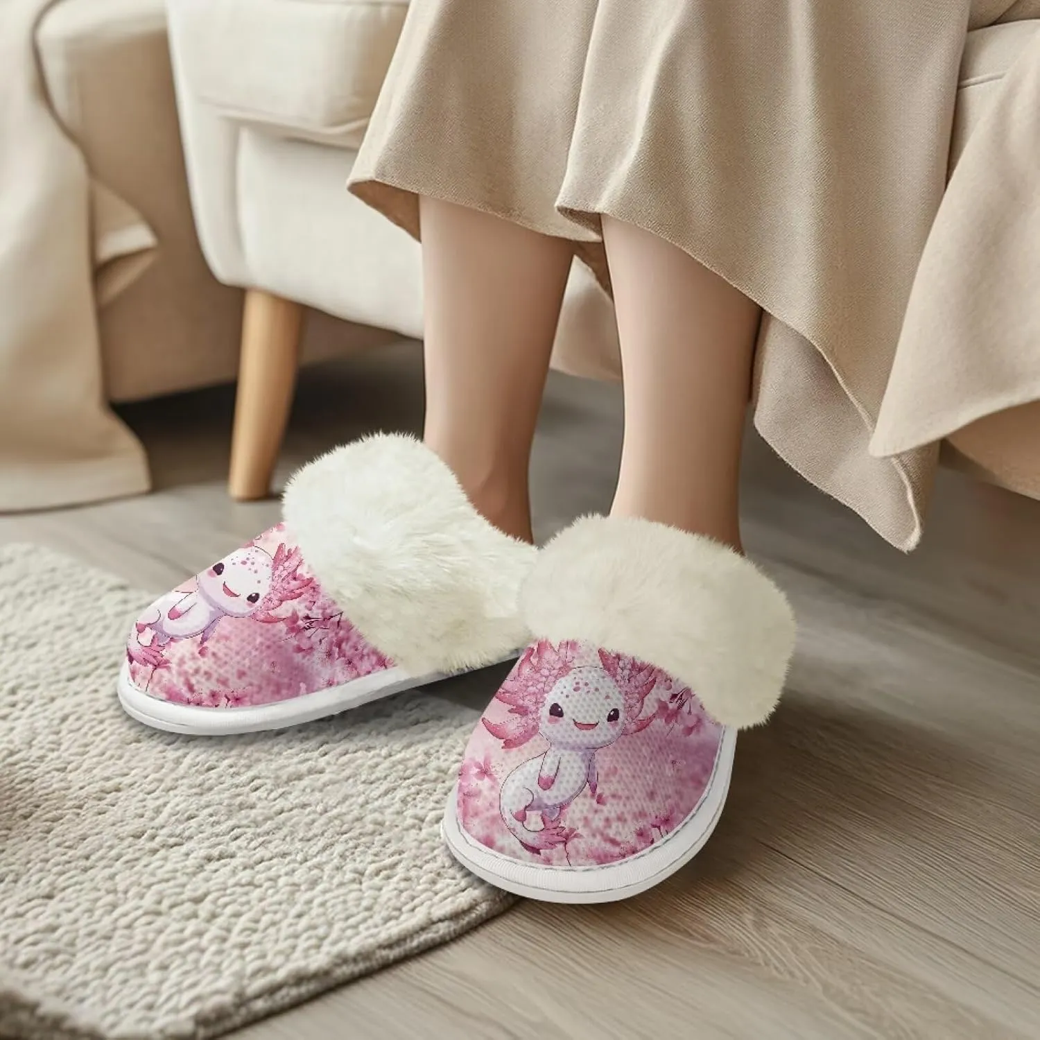 Womens Fuzzy Slippers with Warm Faux Fur Collar Bootie Slippers Comfortable Anti-Slip House Slippers Plush Lined Slide Sandal for All Seasons Shoes Winter House Shoes