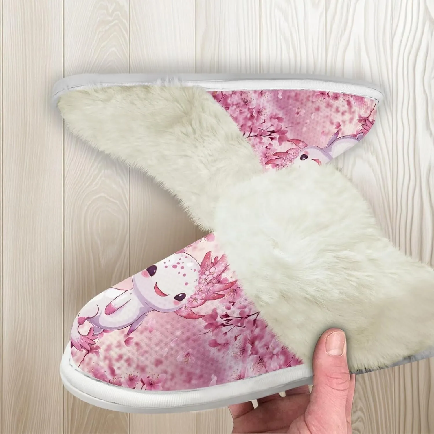 Womens Fuzzy Slippers with Warm Faux Fur Collar Bootie Slippers Comfortable Anti-Slip House Slippers Plush Lined Slide Sandal for All Seasons Shoes Winter House Shoes