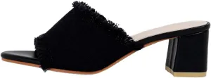 Women'S Linen Peep Toe Slip-On High Heel Sandals Fashionable Round Open Toe Chunky Block Heel Non-Slip Mules For Leisure, Dating, Work