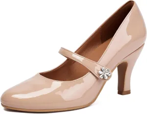 Women's Mary Jane Close Round Toe Patent Leather Vintage 1950s Heels Retro 1920s Victorian Pumps 1930s Shoes